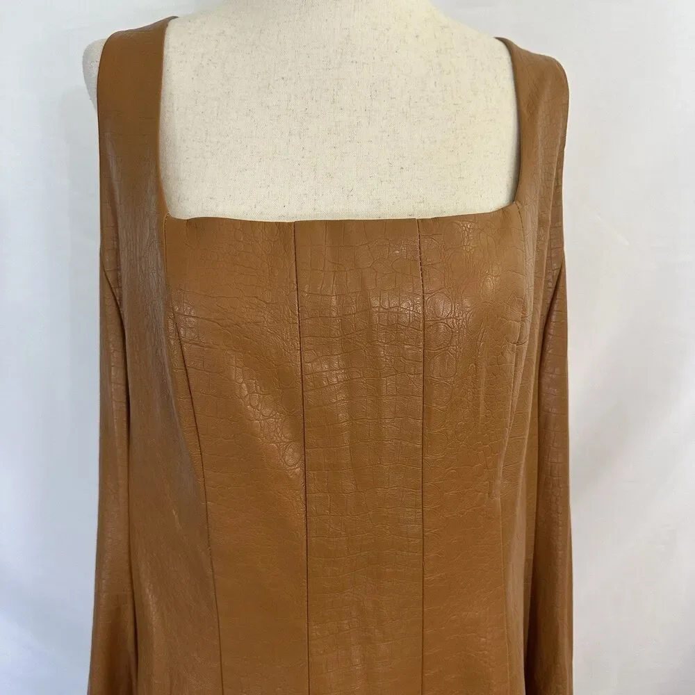 Anthropologie Avec Les Filles Faux Vegan Leather Midi Dress 1X Plus - Picture 4 of 10
